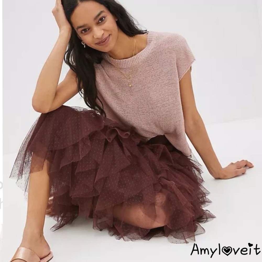 Amber Sky Tiered Tulle Midi Skirt #42